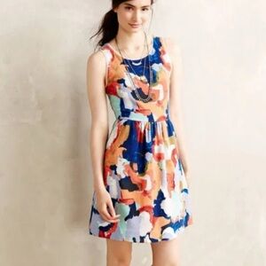 NWT Anthropologie Postmark Lantana Watercolor Fit Flare Pocket Dress Size 0